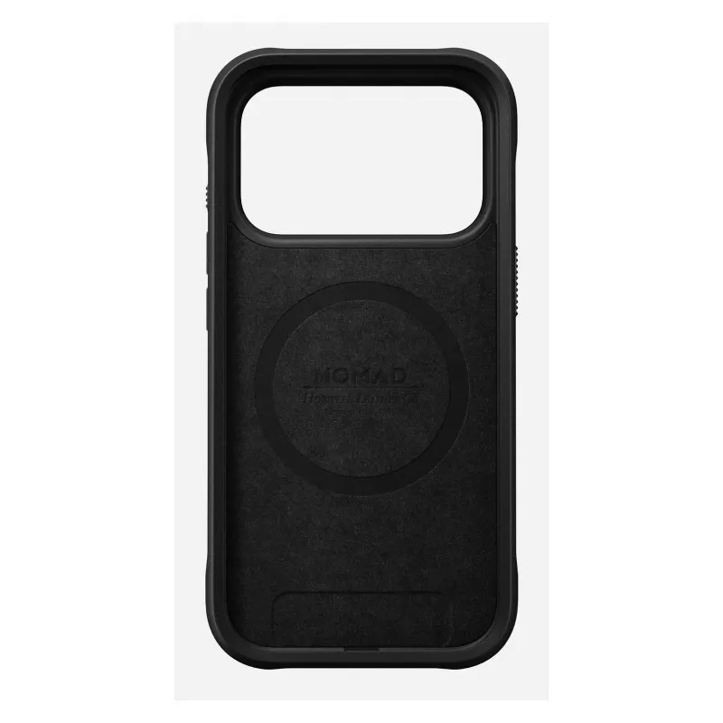 Dėklas telefonui Nomad Rugged Leather Case, skirtas Apple iPhone 17 Pro, oda/TPU/PC/aliuminis, tinka 16 cm (6,3 colio) ekranams, juodos spalvos