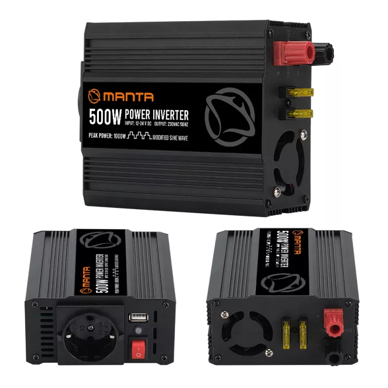 Maitinimo keitiklis MANTA MPI500M 500W nuolatinė / 1000W didžiausia galia nuo 12V DC į 230V AC