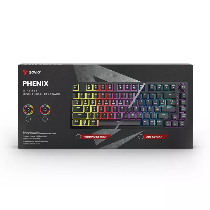Belaidė mechaninė klaviatūra Savio SAVGK-PHENIX YELLOW PUDDING, geltona, USB