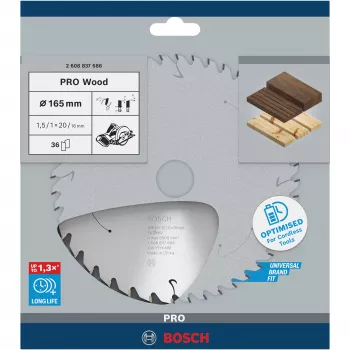 Pjūklo diskas medžiui Bosch 2 608 837 686 — 165 mm skersmuo, 20 mm anga, 1 vnt.