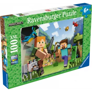 Dėlionė Ravensburger Puzzle XXL 100 detalių Minecraft – dideli gabaliukai vaikams ir gerbėjams