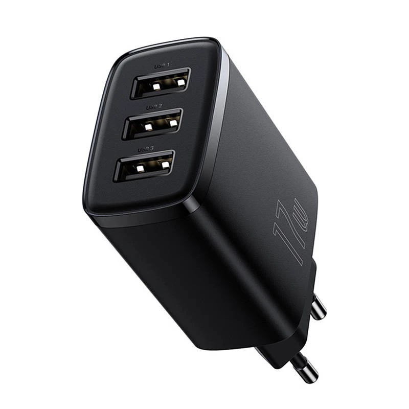 Baseus Compact Quick Charger, 3x USB, 17W (Juoda)