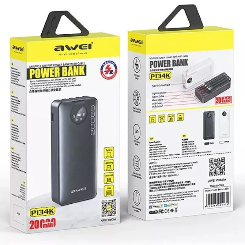 Nešiojamas powerbankas AWEI P134K 20000mAh