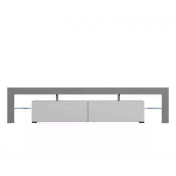 TV stovas Cama Meble TORO 200 2000×350×410 mm, pilkas stalviršis iš medžio drožlių plokštės, pilkai/baltas blizgesys