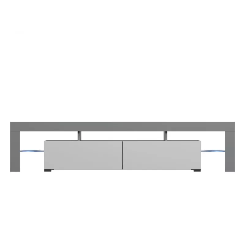 TV stovas Cama Meble TORO 200 2000×350×410 mm, pilkas stalviršis iš medžio drožlių plokštės, pilkai/baltas blizgesys