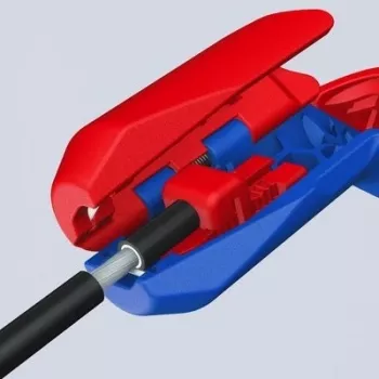 Nuėmimo įrankis Knipex ErgoStrip PV 16 95 03, skirtas PV kabeliams, su reguliuojamu atraminiu stabdžiu, ergonomiška rankena