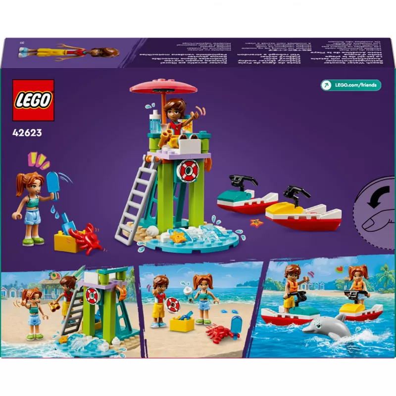 LEGO Friends paplūdimio vandens motorolerio gelbėtojų statybos rinkinys su 2 mini-lėlėmis ir delfino figūrėle, nuo 5 metų