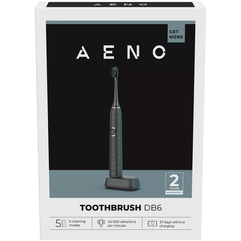 AENO Sonic elektrinis dantų šepetėlis DB6: juodas, 5 režimai, belaidis įkrovimas, 46000 aps./min., 40 dienų be įkrovimo, IPX7