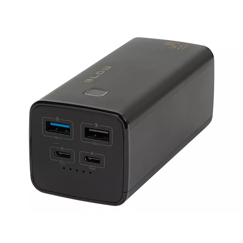 Nešiojamas powerbankas BLOW PB20G 20000mAh PD 65W, USB-C įėjimas/išėjimas, 2x USB-A išėjimai, juodas