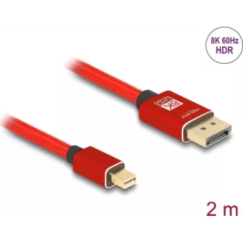 DeLOCK Mini DisplayPort į DisplayPort kabelis 8K 60 Hz 2 m raudonas metalinis be užrakto