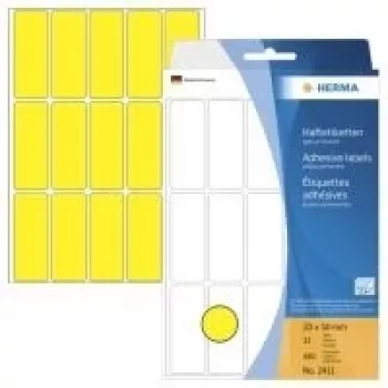 HERMA nuolatiniai lipdukai - Geltoni - 20 x 50 mm 480 lipdukai (32 lapai x 15) (2411)