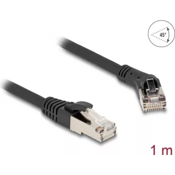 Tinklo kabelis DeLOCK RJ45 Cat.8.1 S/FTP 45° stačiu kampu 1 m juodas