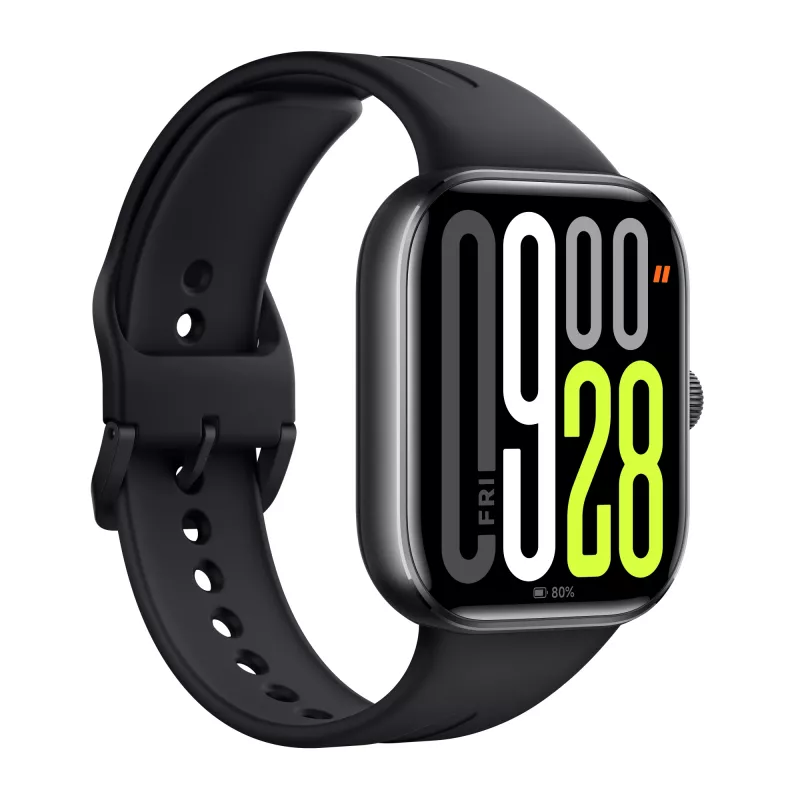 Išmanusis laikrodis Xiaomi Watch 5 stačiakampis 2,07 colio AMOLED ekranas, juodas korpusas, juoda TPU juosta, 47,5 mm, 5 ATM