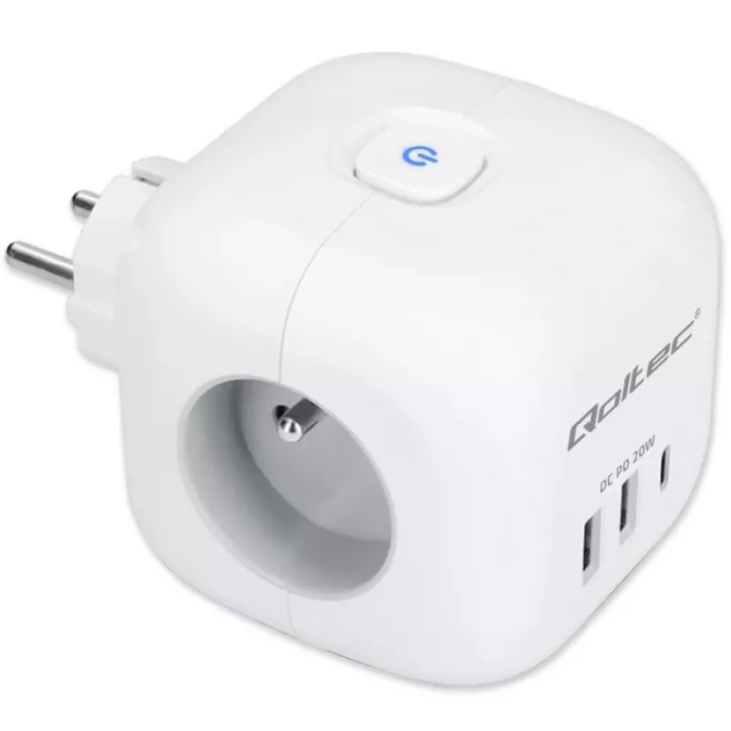 QOLTEC 52548 ilginimo lizdas su 3×AC kištukiniais lizdais ir USB prievadu