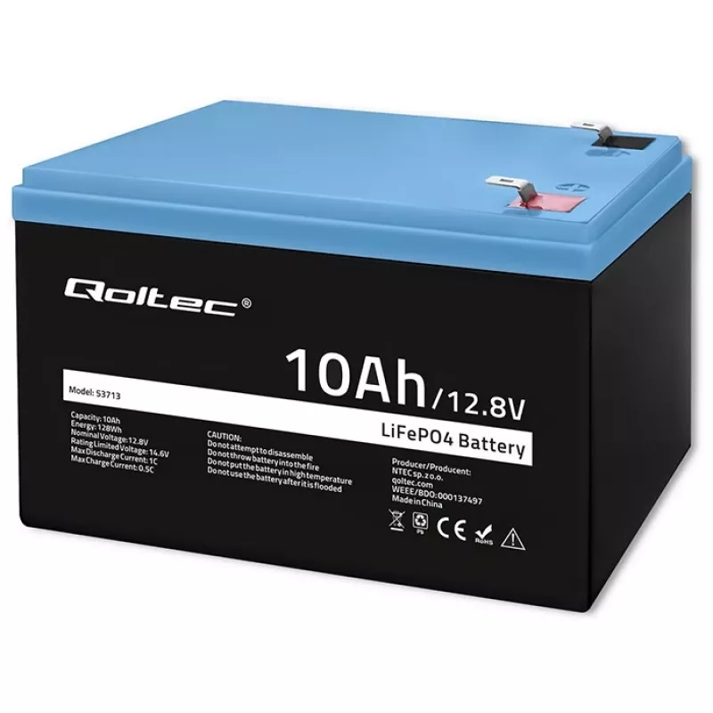 Įkraunama LiFePO4 baterija QOLTEC 10Ah 12.8V 128Wh su integruota BMS
