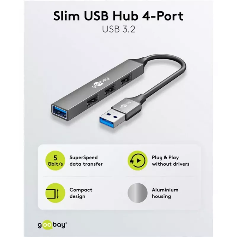 Goobay USB Hub 74456 4 prievadų USB-A 5000 Mbit/s šviesiai pilkas