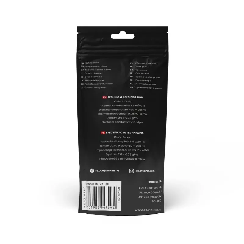 Termo pasta SAVIO TG-03 13,5 W/m·K, 2 g – šilumai laidus mišinys