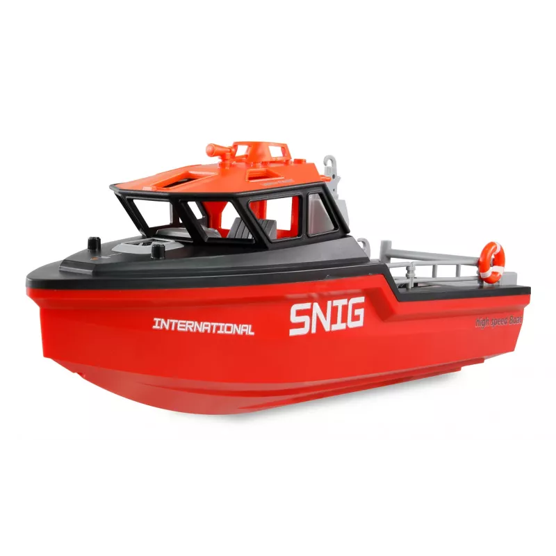 Amewi Rescue Boat 26117 – gelbėjimo valtis su bešepetėliu vandens srovės varikliu, 320 mm, juoda/raudona