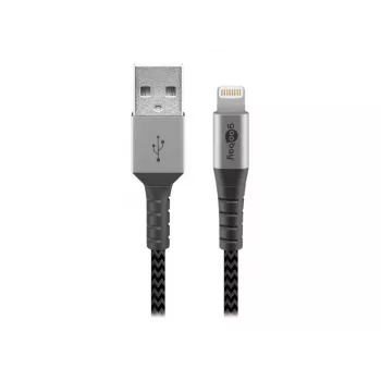 USB-A į Lightning laidas GOOBAY 2 m, tekstilinis apvalkalas, 3,3 mm skersmuo, Space Grey/Silver