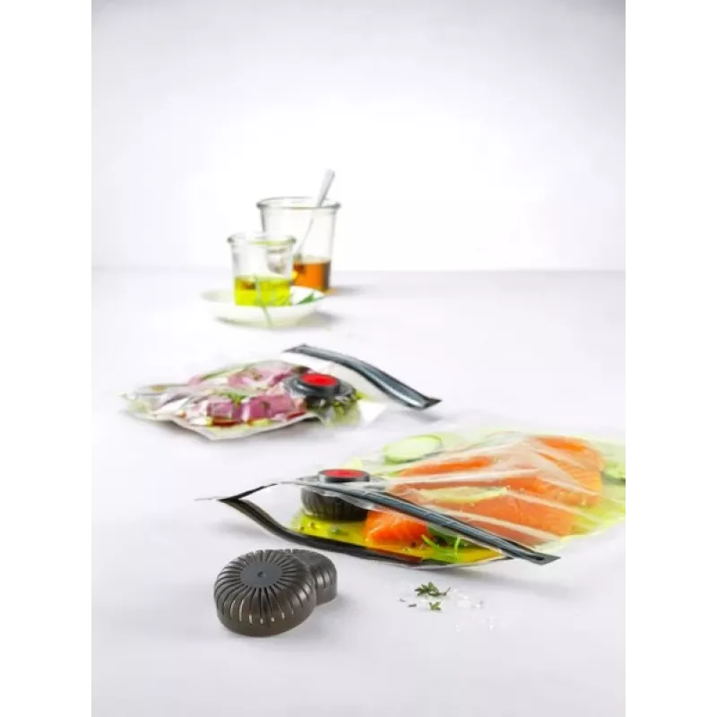 Vakuuminis indas ZWILLING 36807-007-0, plastikinis stačiakampis maisto indas, 1,1 l ir 2,3 l, sandariai užsidarantis dangtelis, išimamas, permatomas baltas