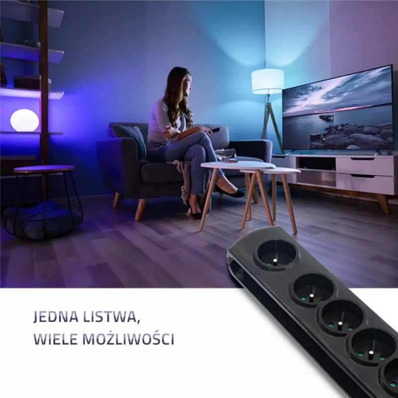 Qoltec 50171 apsauginis nuo viršįtampių filtras 7 kištukiniai lizdai 230V 1.5m juodas