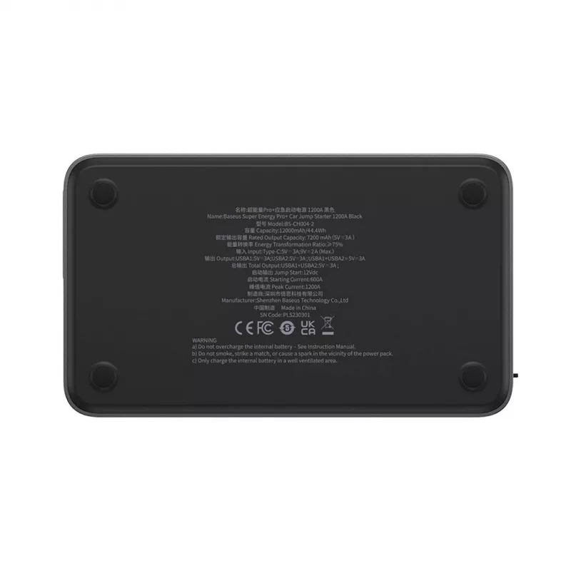 Powerbank / Užvedimo starteris Baseus Pro+ automobilinis užvedimo starteris, 12000mAh, 1200A, USB (Juoda)