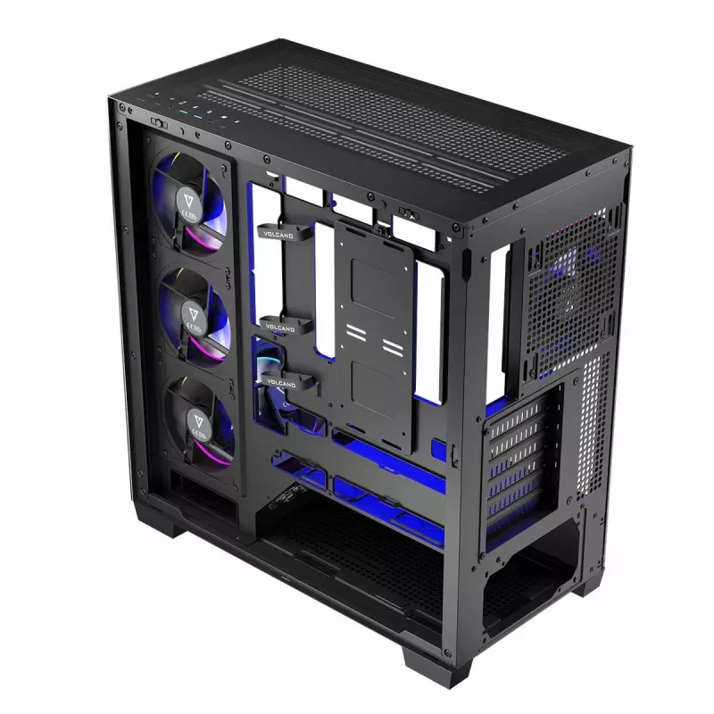 PC korpusas MODECOM Volcano Stellar 5F ATX Midi bokštas, grūdintas stiklas, 5 iš anksto sumontuoti ventiliatoriai, USB‑C, palaiko microATX/ATX, maks. GPU 420 mm, CPU aušintuvo aukštis 175 mm