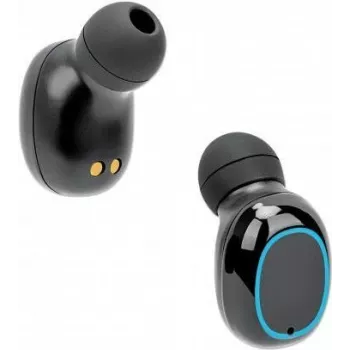 Manhattan Bluetooth belaidės ausinės, juodos, su mikrofonu, valdymo mygtukais, apsaugotos nuo prakaito, triukšmą slopinančios, 5 val. veikimo laikas, maks. atstumas 10 m, įkrovimo dėklas su powerbank (1200 mAh), Bluetooth v5.0, USB-A įkrovimo laidas, 3 me