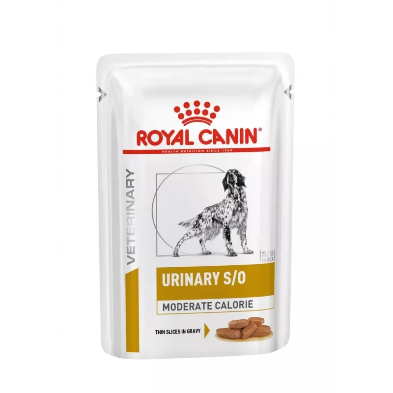 Šlapias šunų maistas Royal Canin Urinary S/O Moderate Calorie maišeliai 12 x 100 g, suaugusiems, 80% drėgmės, 8% baltymų