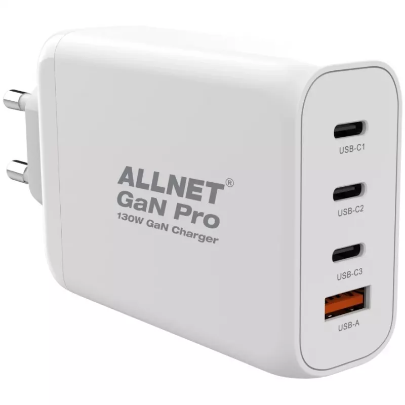 Maitinimo šaltinis ALLNET PSU-GaNPD-USB-1A3C-130W — 130W, 1× USB-A, 3× USB-C