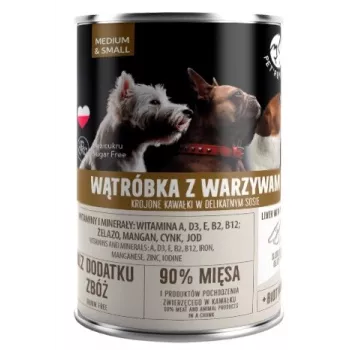 Šlapias šunų ėdalas PetRepublic DOG 400 g, gabaliukai padaže su kepenėlėmis ir daržovėmis mažiems ir vidutiniams šunims