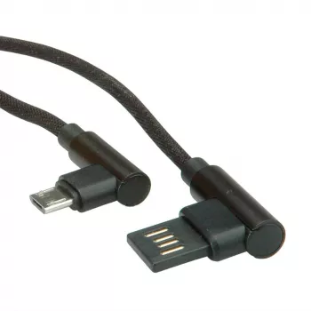 ROLINE USB 2.0 laidas, kampinis, Type A reversibilus - Micro B, ST/ST, juodas, 0,8 m (11.02.8720)
