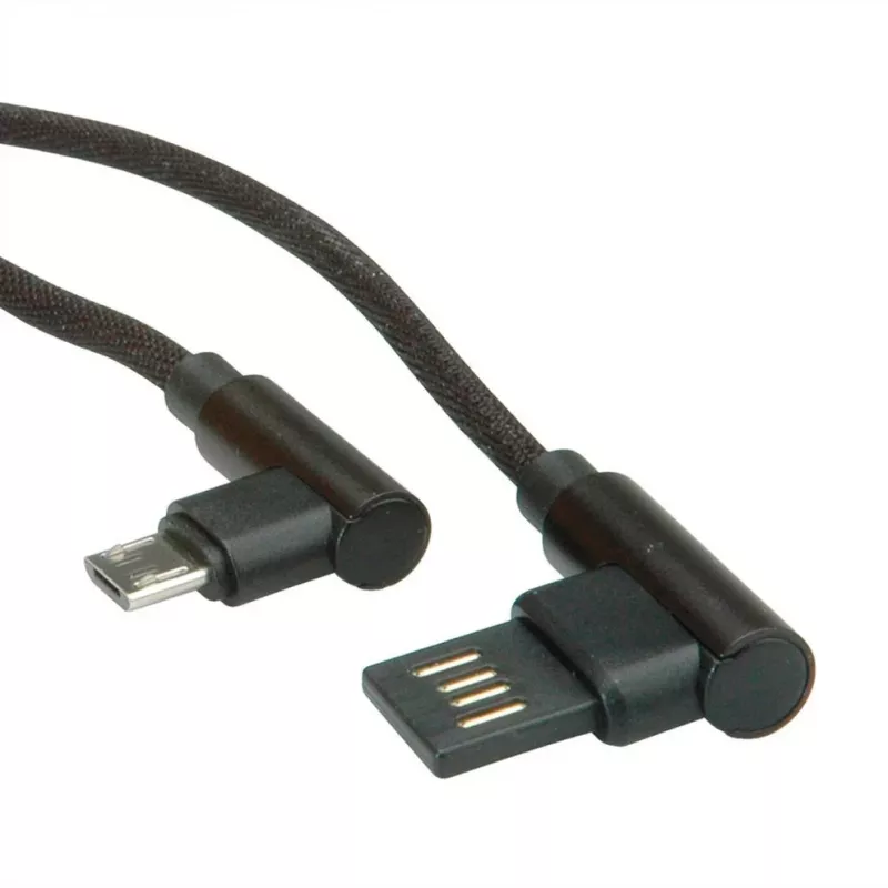 ROLINE USB 2.0 laidas, kampinis, Type A reversibilus - Micro B, ST/ST, juodas, 0,8 m (11.02.8720)