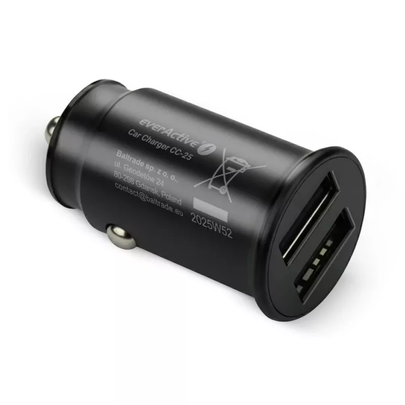 Automobilinis kroviklis everActive CC-25 — 2x USB prievadai, 12W bendra galia, 12V–24V