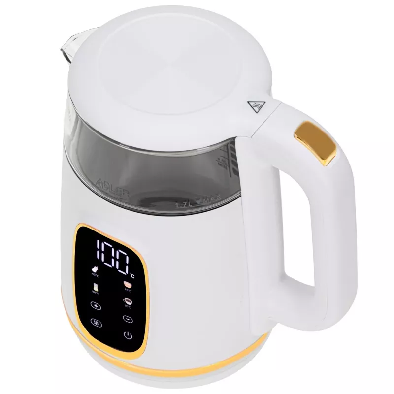 Elektrinis virdulys Adler AD 1305WG – 1,7 l, 2200 W, stiklas/plastikas, baltas/auksinis/permatomas