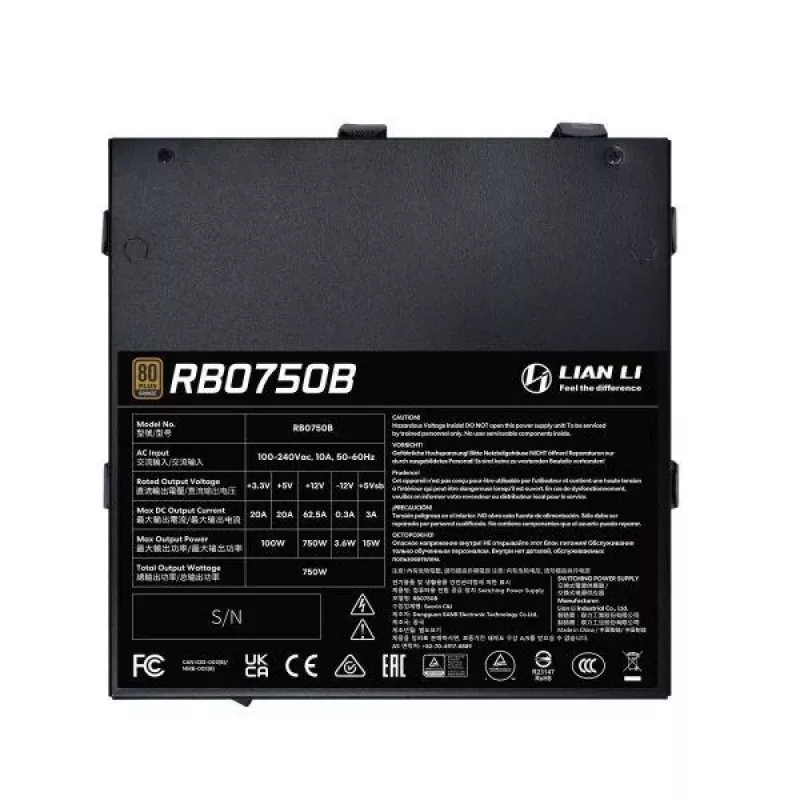 Maitinimo blokas Lian Li RB0750B.B 750 W ATX 24 kontaktų, 80 PLUS Bronze, 135 mm ventiliatorius, juodas