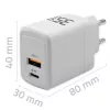 Kroviklis QOLTEC 51824 GaN 35W USB-C PD ir USB QC 3.0, 5–20V, 1x USB-C, 1x USB-A