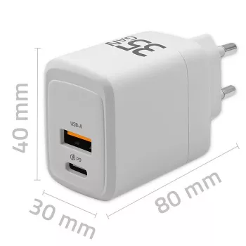 Kroviklis QOLTEC 51824 GaN 35W USB-C PD ir USB QC 3.0, 5–20V, 1x USB-C, 1x USB-A