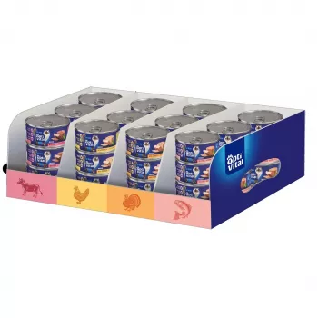 OptiVital mixcase: katėms vištiena, jautiena, MSC lašiša, kalakutiena 36x85g