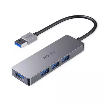 USB šakotuvas Aukey CB-H36 – 4 prievadai USB 3.2 Gen 1 Type-A, pagrindinis USB 2.0, 5000 Mbit/s, aliuminis sidabrinis