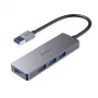 USB šakotuvas Aukey CB-H36 – 4 prievadai USB 3.2 Gen 1 Type-A, pagrindinis USB 2.0, 5000 Mbit/s, aliuminis sidabrinis