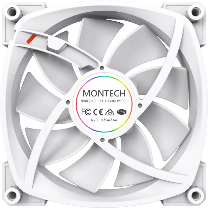 Kompiuterio korpuso ventiliatorius Montech AX140 PWM 140 mm, šautuvinis guolis, 540–1760 RPM, baltas