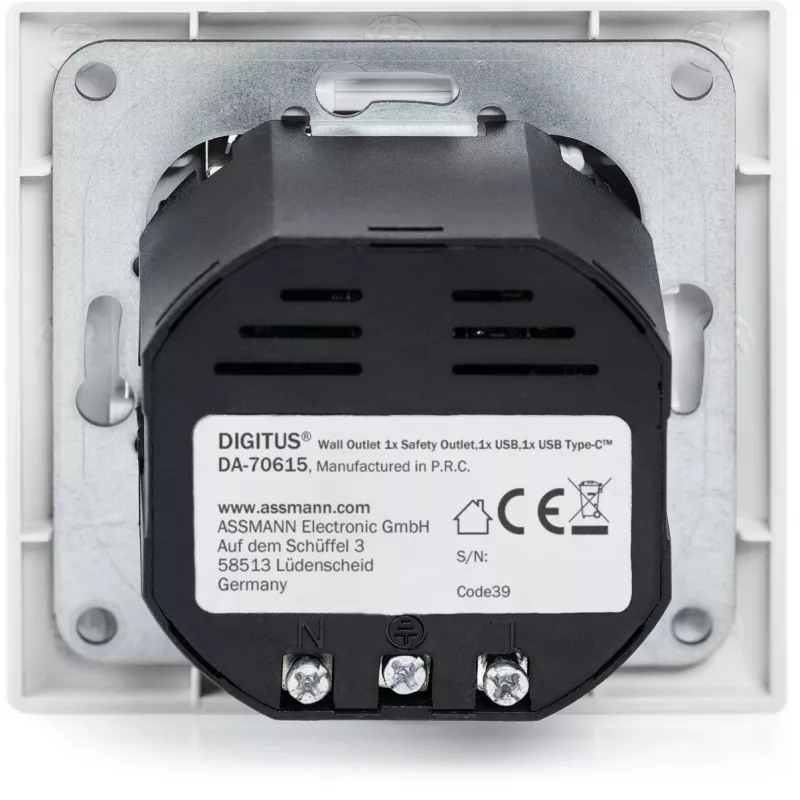 DIGITUS DA-70615 - Steckdosenauslass - 2P+E - Typ F, USB, USB Type C - mit Verschluss - 1 Steckdose, 2 USB-Anschlüsse - 2.8 A - weiß, RAL 9003
