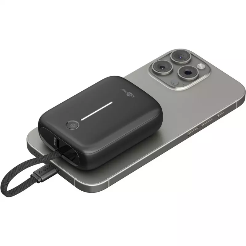 Nešiojamas powerbankas Goobay 10 000 mAh su integruotu USB-C laidu – 20W kompaktiškas kelioninis (76251)