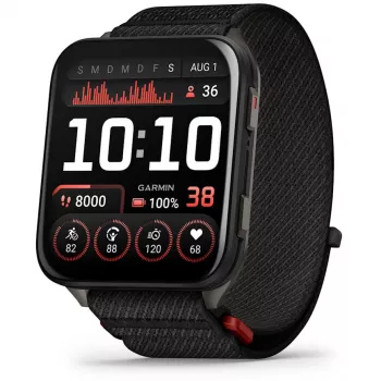 Išmanusis laikrodis GARMIN Venu X1 — 2 colių AMOLED, GPS/GLONASS/Galileo, 5 ATM, 11 dienų baterija, juodas silikoninis dirželis