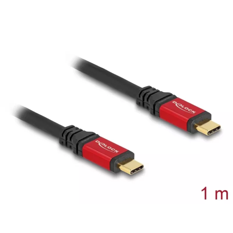 DeLOCK USB-C laidas USB Type-C vyras į vyrą 10 Gbps PD 3.0 100 W 1 m raudonas metalinis