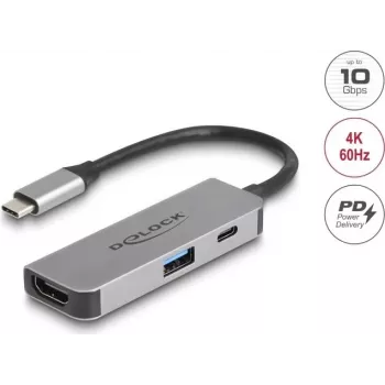 DeLOCK 61063 USB-C adapteris HDMI USB 3.2 Gen 1 10000 Mbit/s su USB PD 3.0
