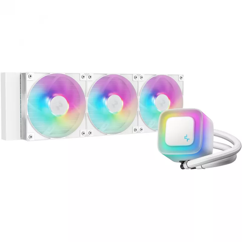 All-in-one skysčio aušintuvas DeepCool LE360 WH V2 12 cm Baltas – 360 mm radiatorius, 3x120 mm ventiliatoriai, LGA 1851 palaikymas