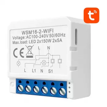 Išmanusis jungiklio modulis Avatto WSM16-W2 WiFi nuotolinis valdymas, dviejų kanalų relė namų automatizacijai