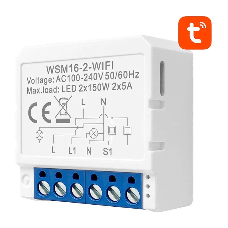 Išmanusis jungiklio modulis Avatto WSM16-W2 WiFi nuotolinis valdymas, dviejų kanalų relė namų automatizacijai